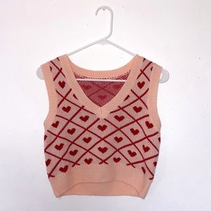 Red Heart & Argyle Pattern Sweater Vest Size S/M